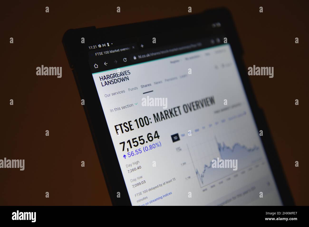 Die Hargreaves Lansdown Website auf einem Tablet gesehen Stockfoto