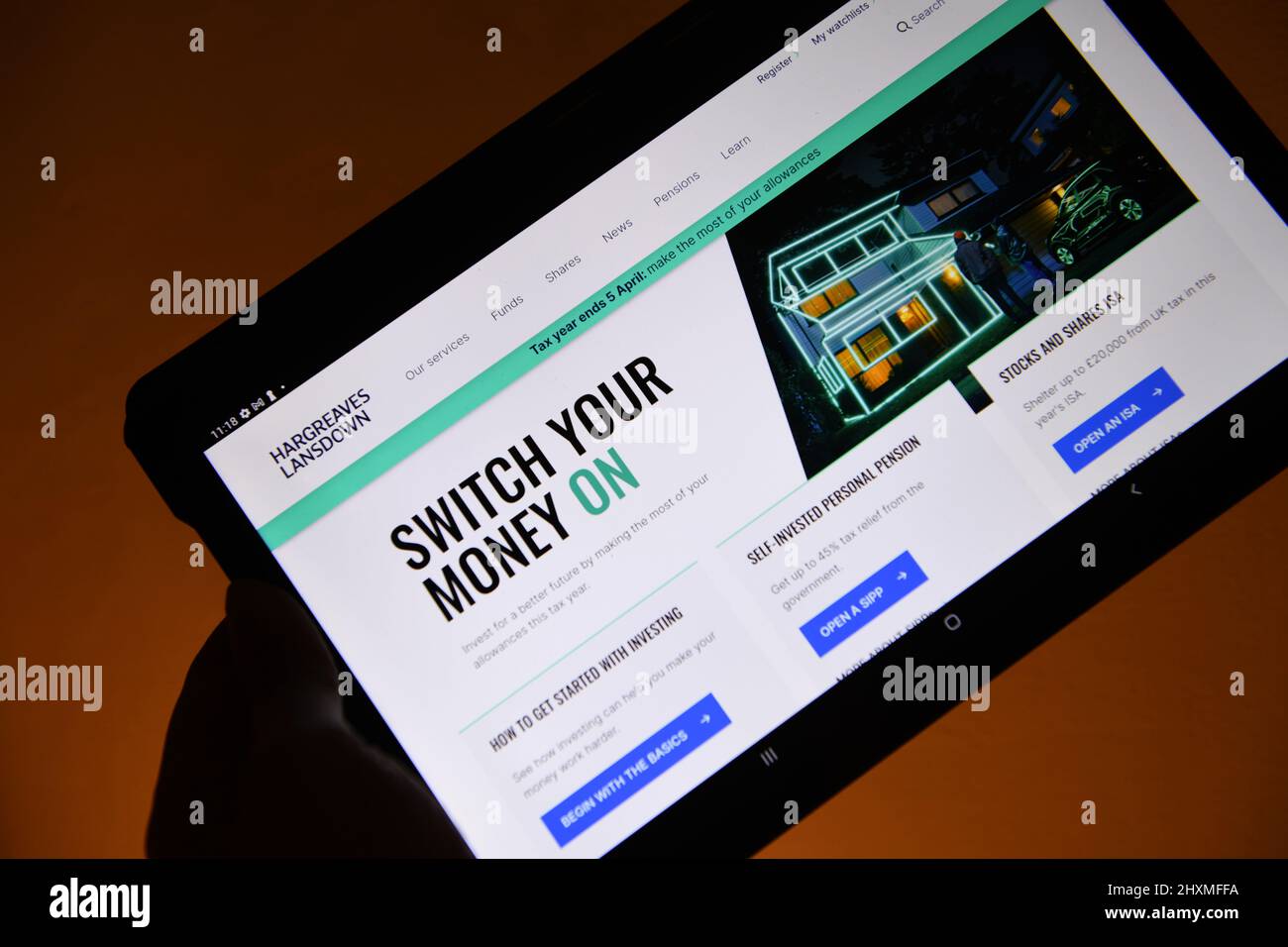 Die Hargreaves Lansdown Website auf einem Tablet gesehen Stockfoto