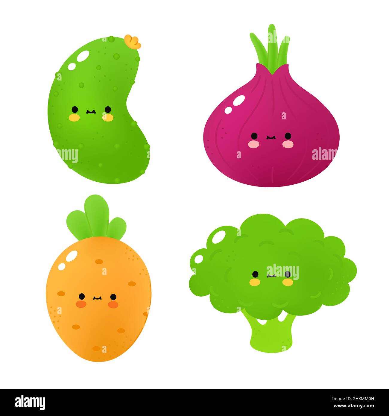 Niedliche lustige Gemüse-Set-Sammlung. Vektor Cartoon kawaii Figur ...