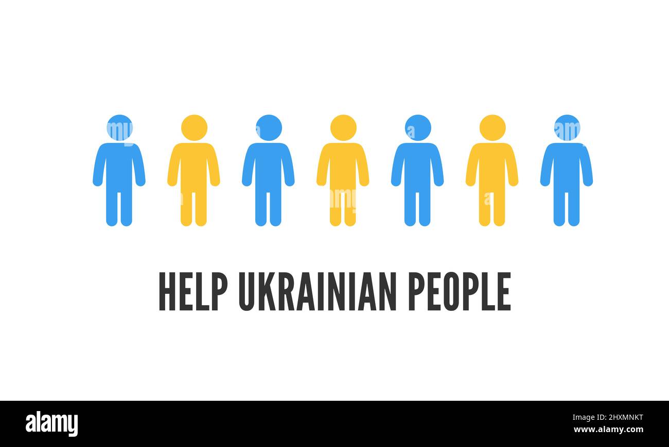 Helft Der Ukraine. Freiwilligenkonzept mit Piktogramm Menschen in der Farbe der ukrainischen Flagge Stock Vektor