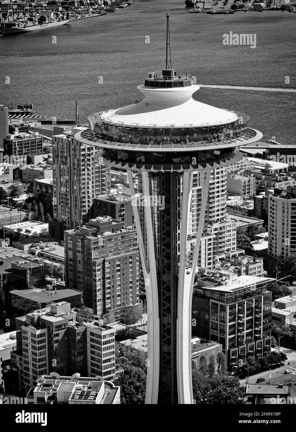 Seattle, Washington City Scape Fotos Space Needle Aus Der Luft Stockfoto