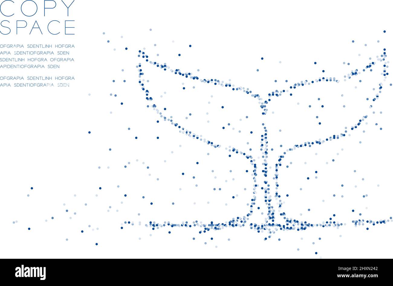 Abstrakt Geometrische Kreis Punkt Molekül Partikel Muster Whale Schwanz Form, VR-Technologie aquatische Tier und marine Leben Konzept blaue Farbe Illustration Stock Vektor