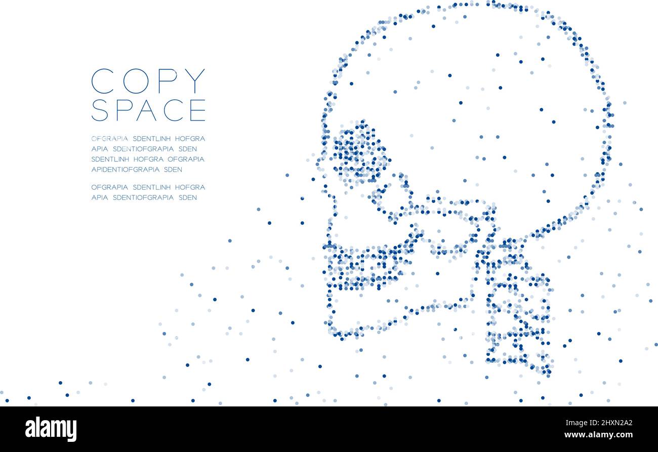 Abstrakt Geometrischer Kreis Punkt Molekül Partikelmuster Schädel Seitenansicht Form, VR-Technologie Medizin Wissenschaft Konzept Design blaue Farbe Illustration ist Stock Vektor