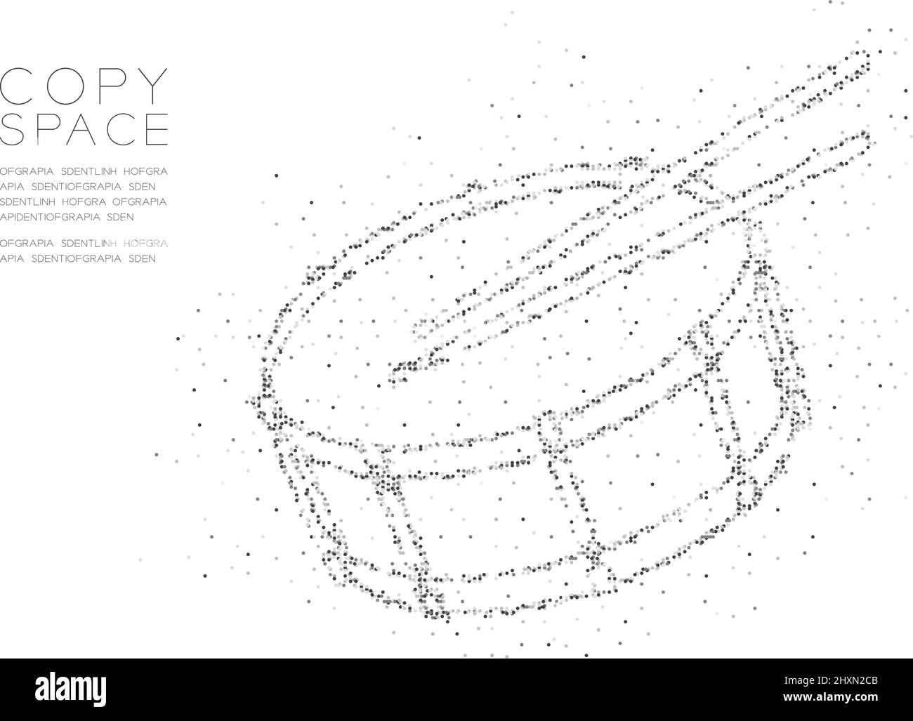 Abstraktes geometrisches Kreis Punkt Pixel Muster Snare Trommel mit Schlagstock Form, Musik Konzept Design schwarze Farbe Illustration auf weißem Hintergrund mit Co Stock Vektor