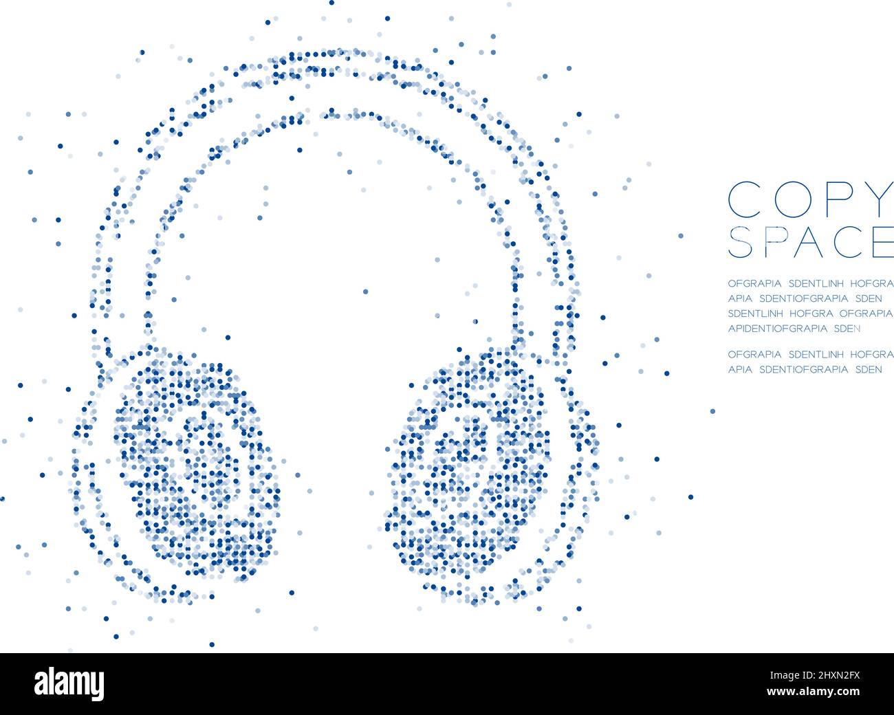 Abstrakt Geometrisches Kreis Punkt Pixel Muster Wireless Kopfhörer Form, Musikinstrument Konzept Design blaue Farbe Illustration auf weißem Hintergrund mit Stock Vektor