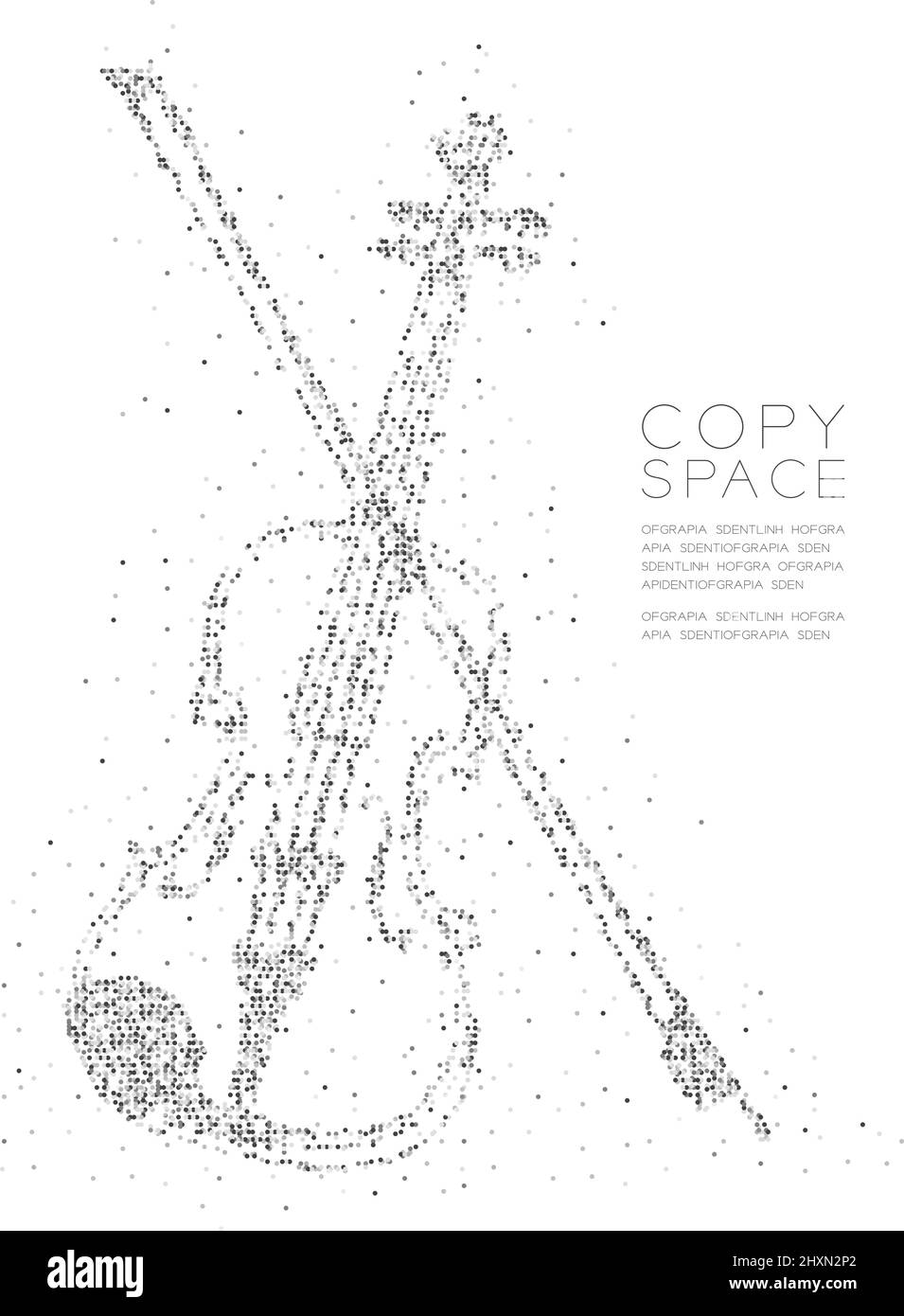 Abstrakt Geometrische Kreis Punkt Pixel Muster Violine und Bogenform, Musik Konzept Design schwarze Farbe Illustration auf weißem Hintergrund mit Kopierraum, V Stock Vektor