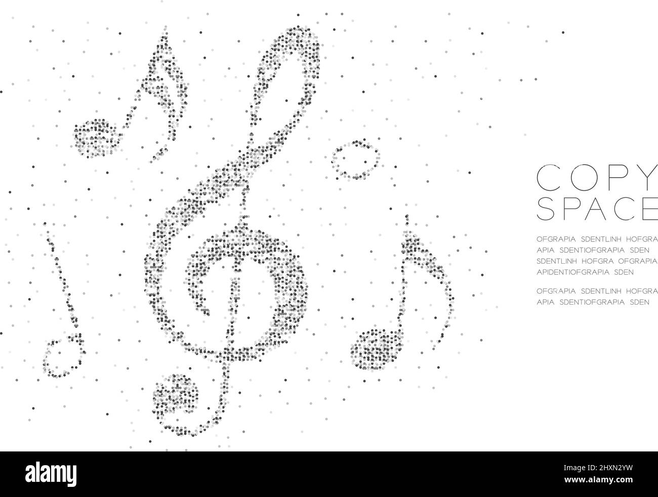 Abstrakt Geometrische Kreis Punkt Pixel Muster Musik Note Form Konzept Design schwarze Farbe Illustration auf weißem Hintergrund mit Kopierraum, Vektor eps 1 Stock Vektor