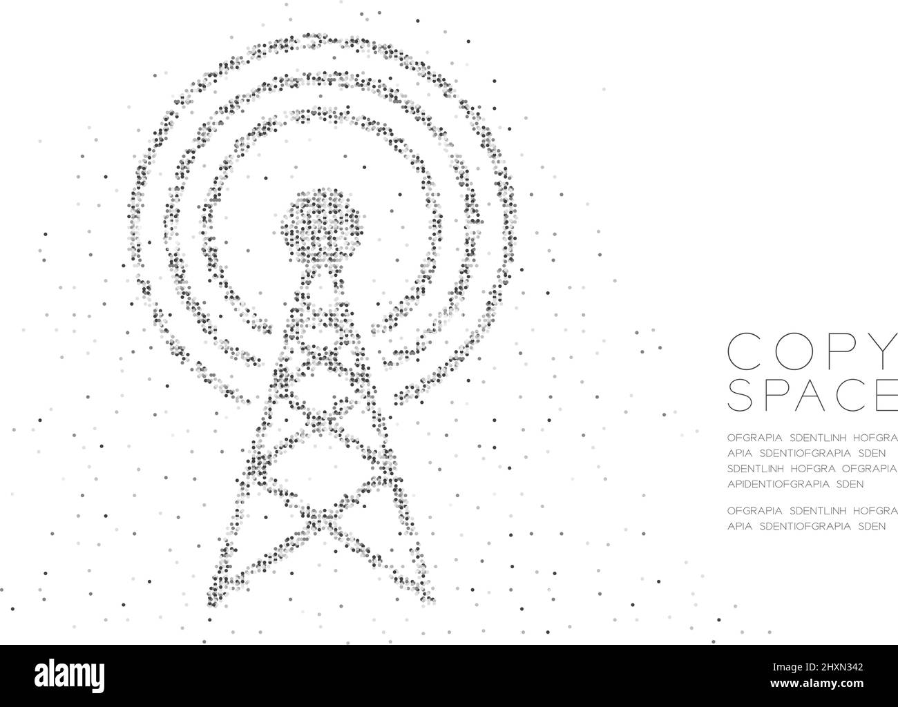 Abstrakt Geometrischer Kreis Punkt Molekül Partikel Antenne Tower Form, VR-Technologie drahtlose Netzwerk Kommunikation Design schwarz Farbe Illustration isol Stock Vektor