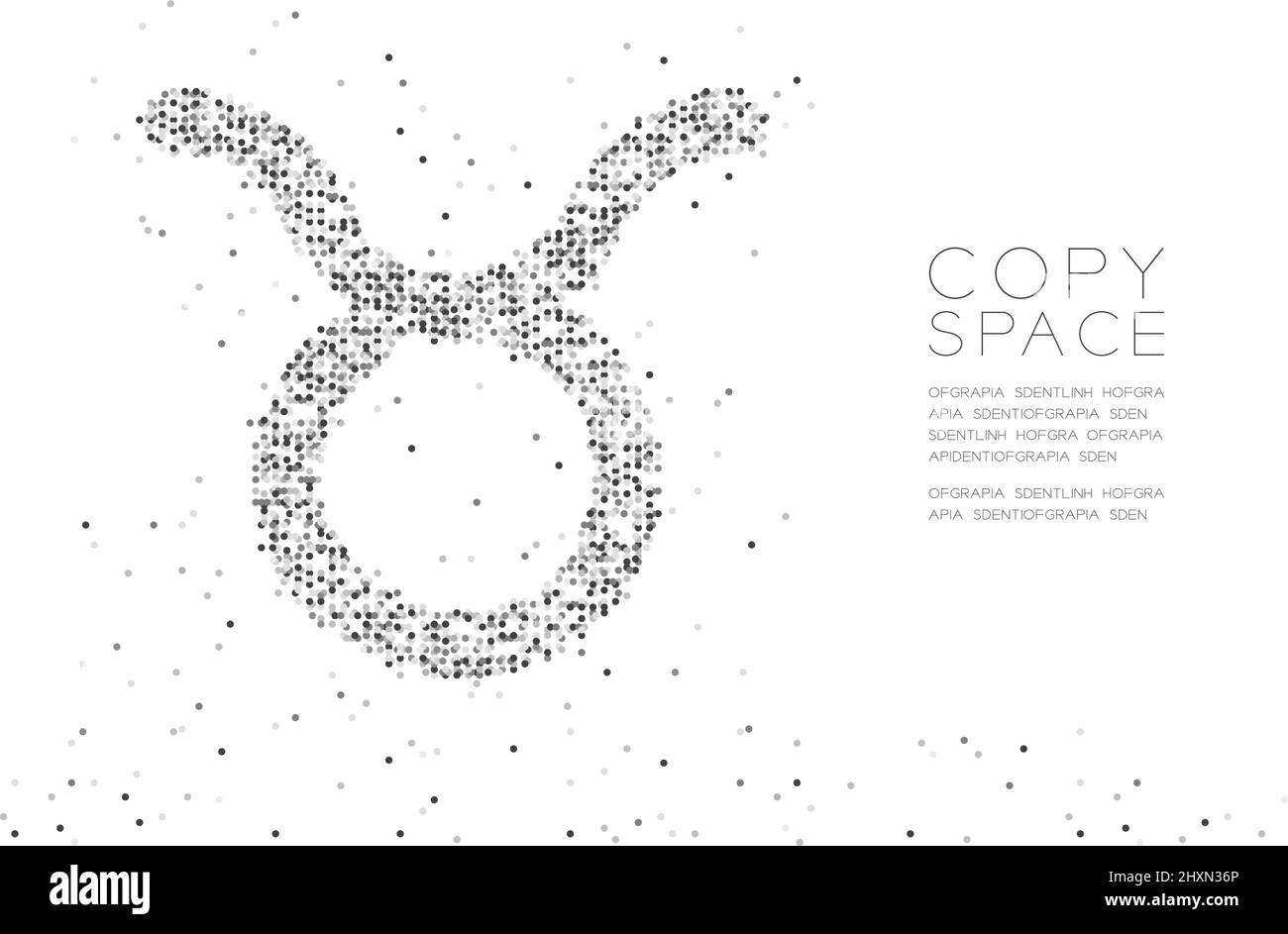 Abstrakt Geometrisches Kreis Punkt Pixel Muster Taurus Sternzeichen Form, Sternbild Konzept Design schwarze Farbe Illustration auf weißem Hintergrund w Stock Vektor
