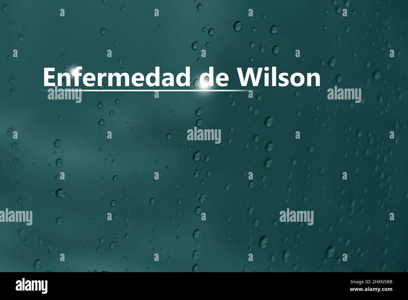 Medizinisches Banner „Wilson's Disease“ auf blauem Hintergrund mit Tropfen und großem Platz für Text oder Checkliste. Stockfoto