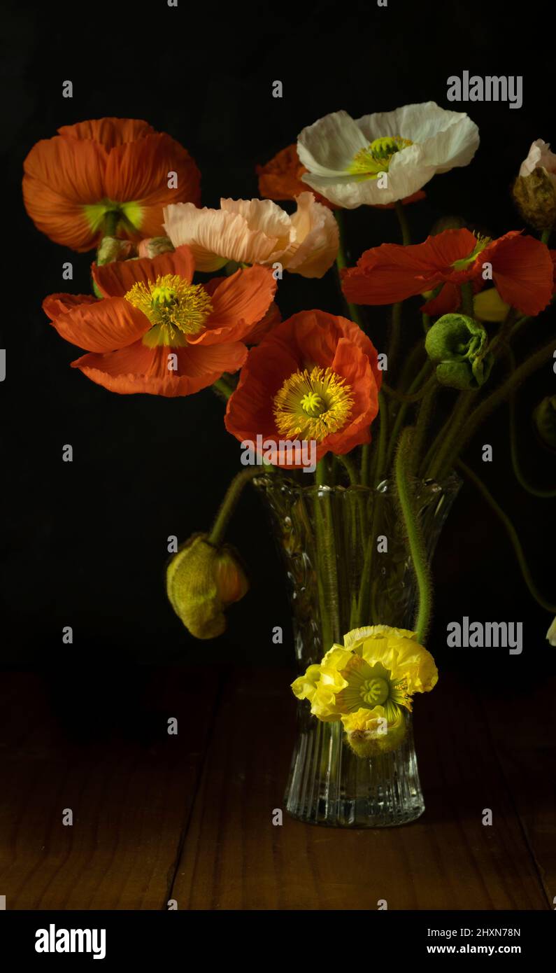 Blumen in einer Glasvase Stockfoto
