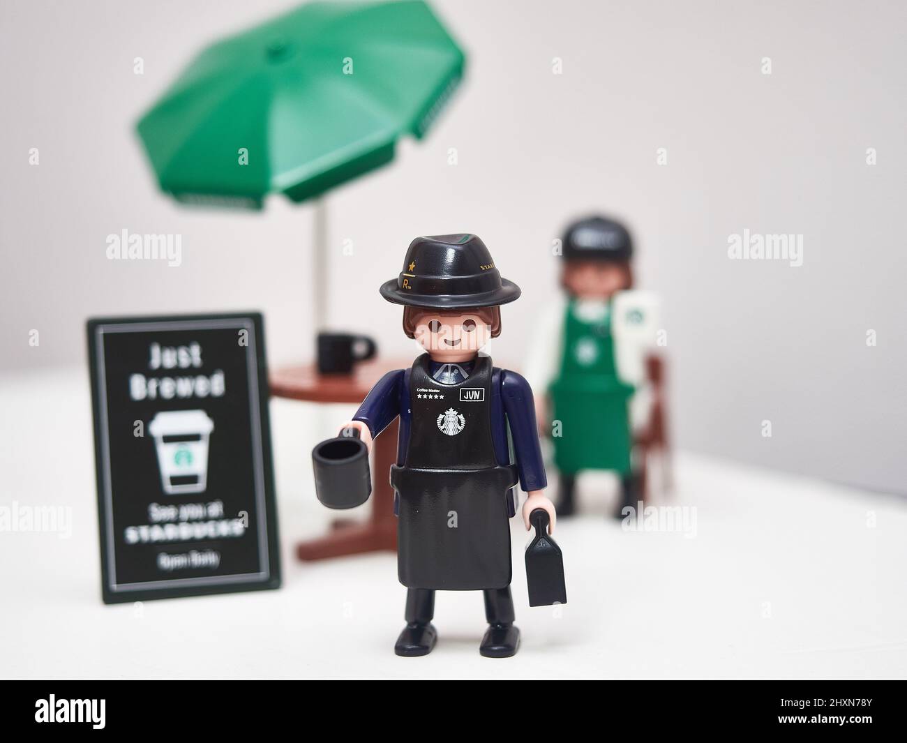 Playmobil Starbucks Figur Stockfoto