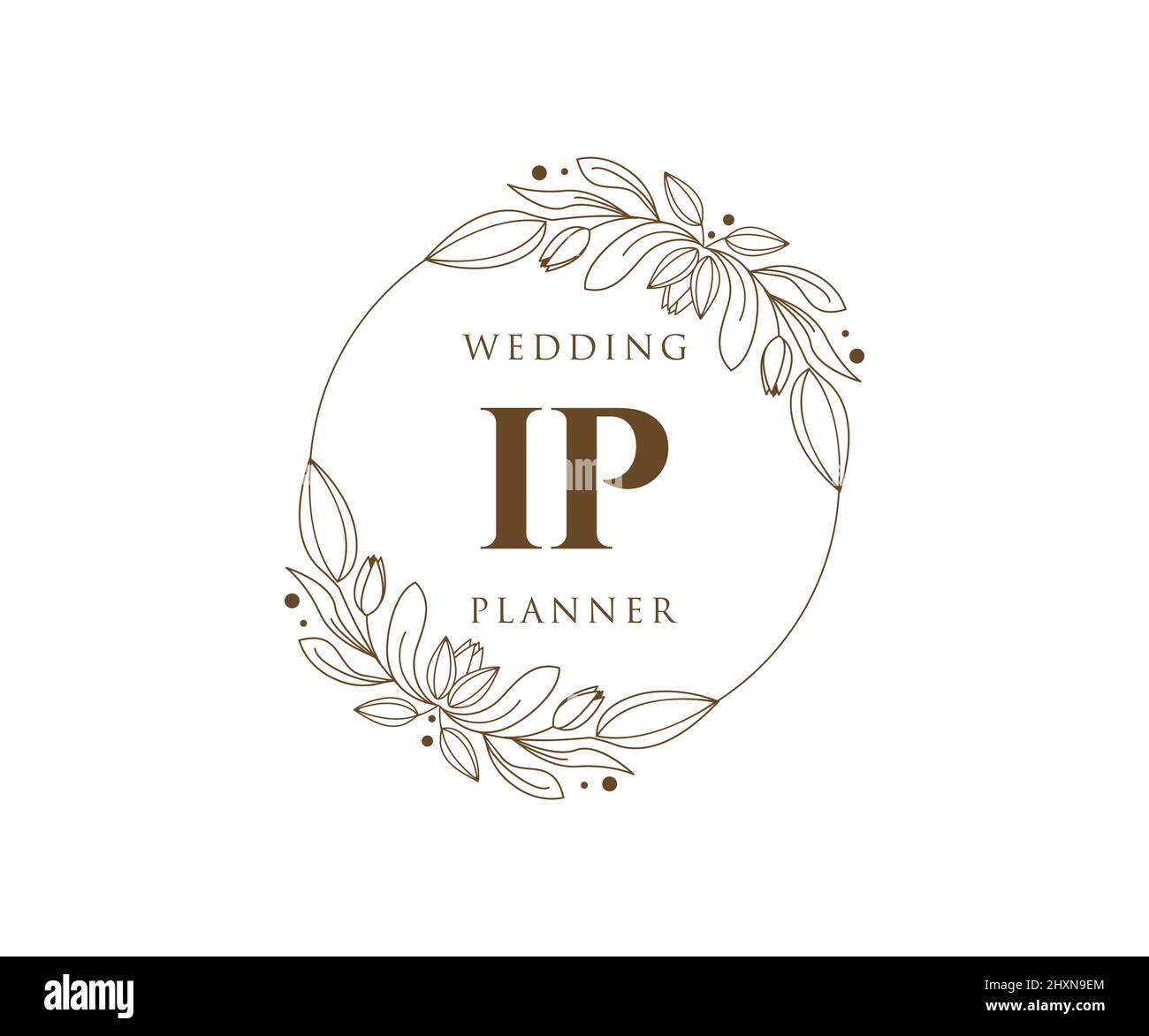 IP Initialen Brief Hochzeit Monogram Logos Kollektion, handgezeichnete moderne minimalistische und florale Vorlagen für Einladungskarten, Save the Date, elegant Stock Vektor