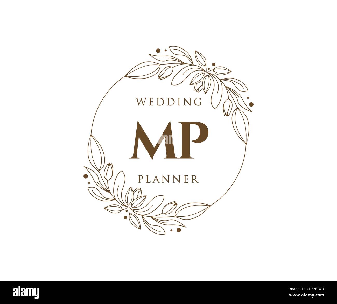 MP Initials Letter Hochzeit Monogram Logos Kollektion, handgezeichnete moderne minimalistische und florale Vorlagen für Einladungskarten, Save the Date, elegant Stock Vektor