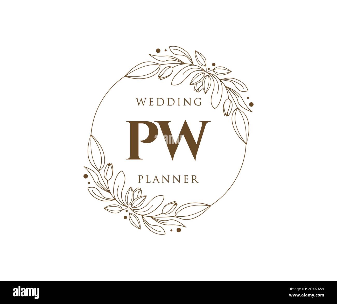 PW Initials Letter Wedding Monogram Logos Kollektion, handgezeichnete moderne minimalistische und florale Vorlagen für Einladungskarten, Save the Date, elegant Stock Vektor