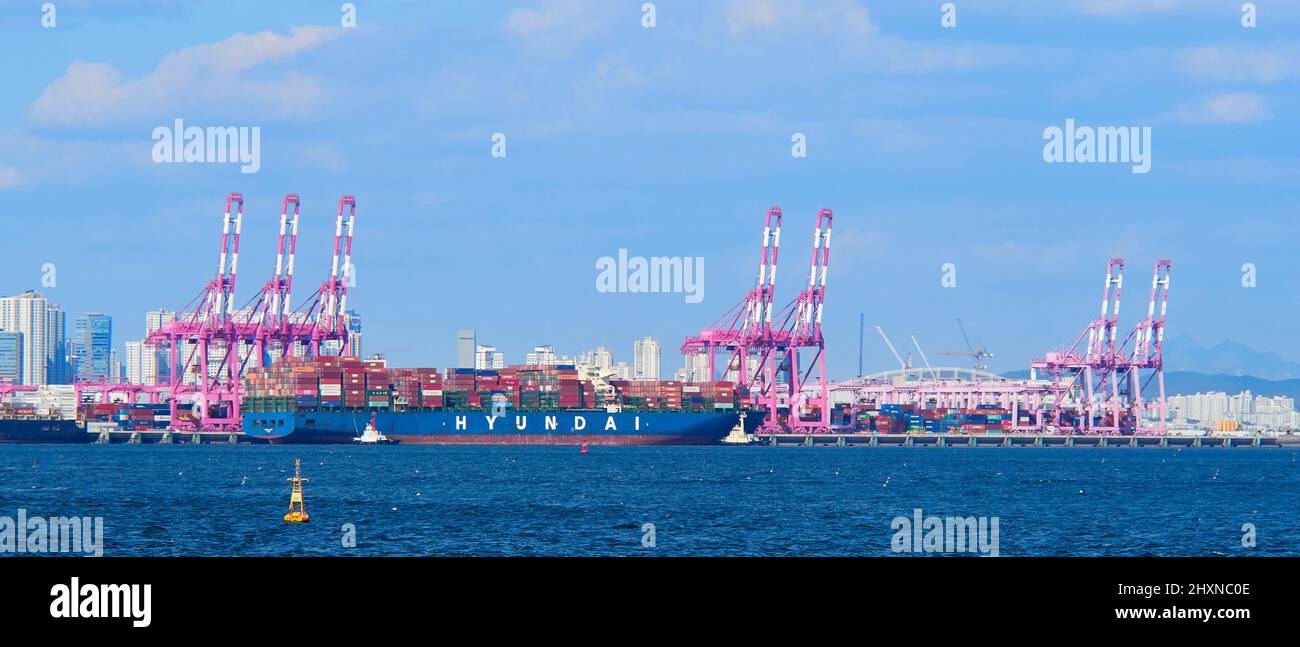 Container-Portalkran im Hafen von Incheon Stockfoto