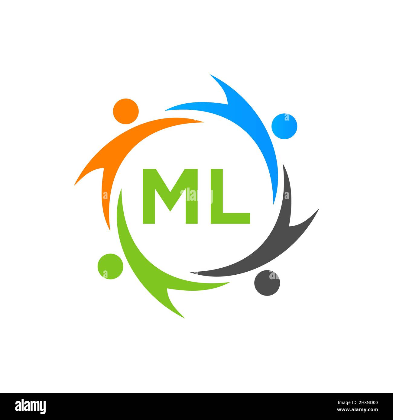 Charity Logo Vorlage auf Brief ML, Initial Unity Foundation Human Logo Sign. Unity Team Work Logo Design mit ML Letter Template Stock Vektor