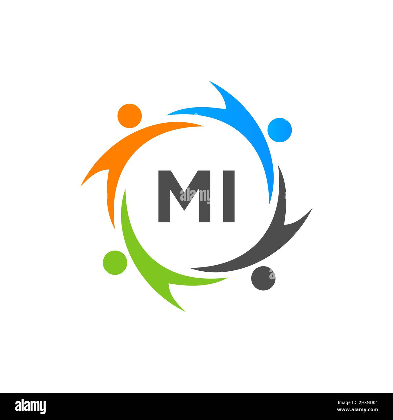 Charity-Logo-Vorlage auf Brief MI, Initial Unity Foundation Human Logo Sign. Unity Team Work Logo-Design mit MI Letter-Vorlage Stock Vektor