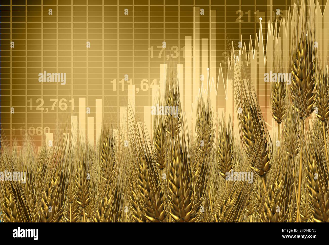 Steigende globale Weizen- und Mehlpreise und steigende Kosten für Backwaren als Inflationsfinanzkrisenkonzept mit steigendem Preis. Stockfoto