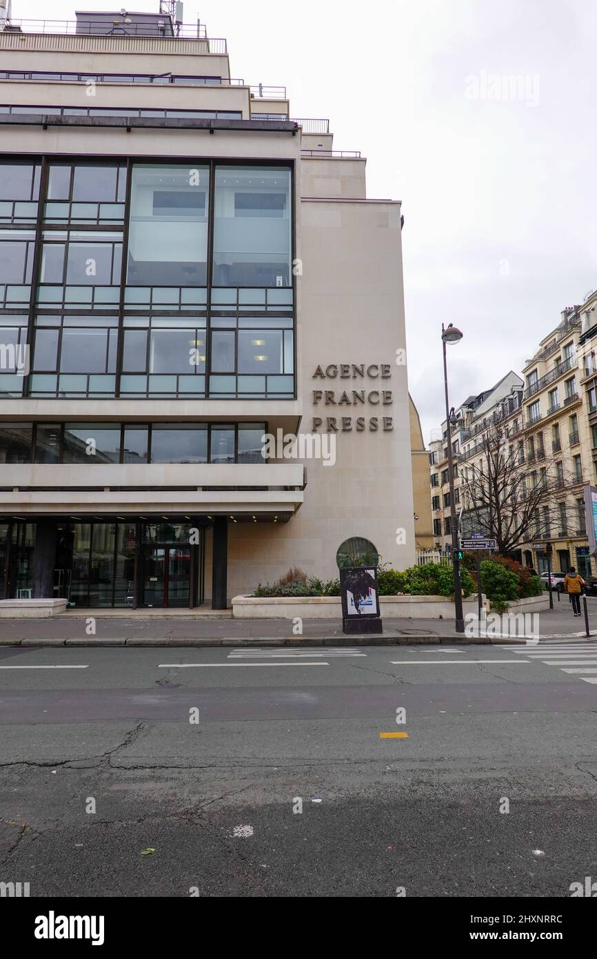 Außenansicht des Gebäudes Agence France Presse, 13 Pl. de la Bourse, 75002 Paris, Frankreich Stockfoto