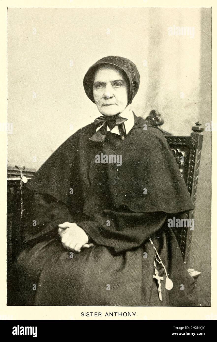 Mary O'Connell (besser bekannt als Schwester Anthony, S.C.) (1814 – 8. Dezember 1897) war ein irischer Einwanderer in die Vereinigten Staaten, der eine römisch-katholische Ordensschwester wurde. Als Schwester der Wohltätigkeitsorganisation von Cincinnati diente sie mit Auszeichnung als Krankenschwester an der Front des amerikanischen Bürgerkrieges. Ihre Arbeit mit Verwundeten und im Gesundheitswesen im Allgemeinen veranlasste sie, als „der Engel des Schlachtfeldes“ und „die Florence Nightingale of America“ bekannt zu werden. Ihr Porträt hängt in der Smithsonian Institution in Washington, DC. Aus dem Buch "Engel des Schlachtfeldes: Eine Geschichte der Arbeit der katholischen Stockfoto