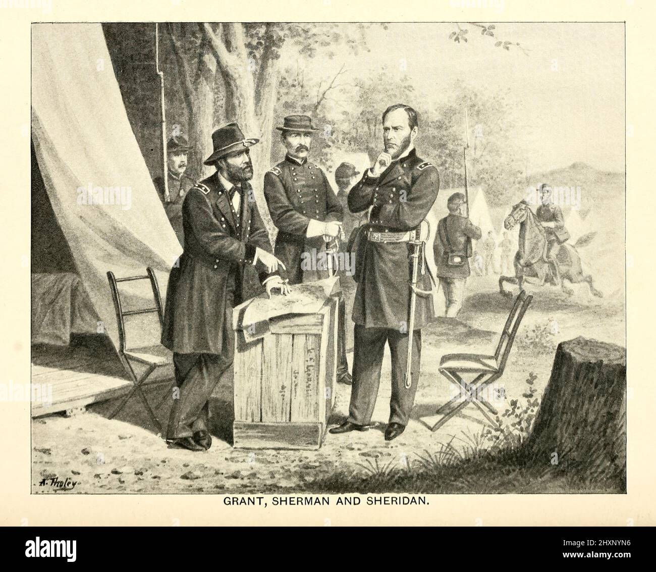 Grant, Sherman und Sheridan aus dem Buch "Engel des Schlachtfeldes: Eine Geschichte der Arbeit der katholischen Schwesternschaften im späten Bürgerkrieg" von George Barton, Veröffentlicht 1898 in Philadelphia, Pennsylvania, von der Catholic Art Publishing Company. Stockfoto