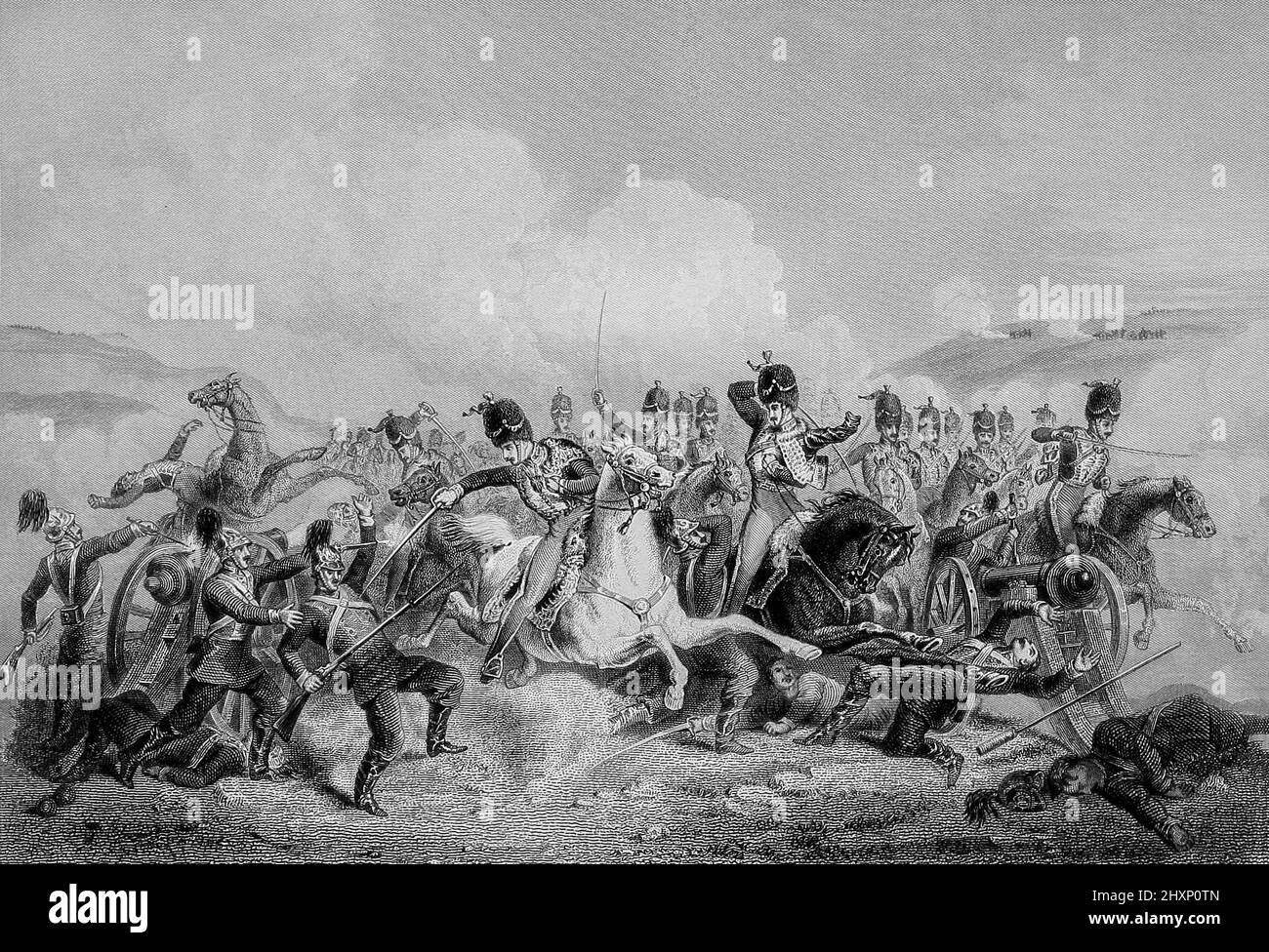 Britische leichte Kavallerie Angriff auf die russischen Waffen in der Schlacht von Balaklava Oktober 5. 1854 der Krimkrieg (1853-1856), aus dem Buch "die Geschichte des gegenwärtigen Krieges mit Russland : Mit allen Einzelheiten der Operationen der alliierten Armeen " von Henry Tyrrell, Erscheinungsdatum 1858 Verlag [London] : The London Printing and Publishing Company (Limited) Stockfoto