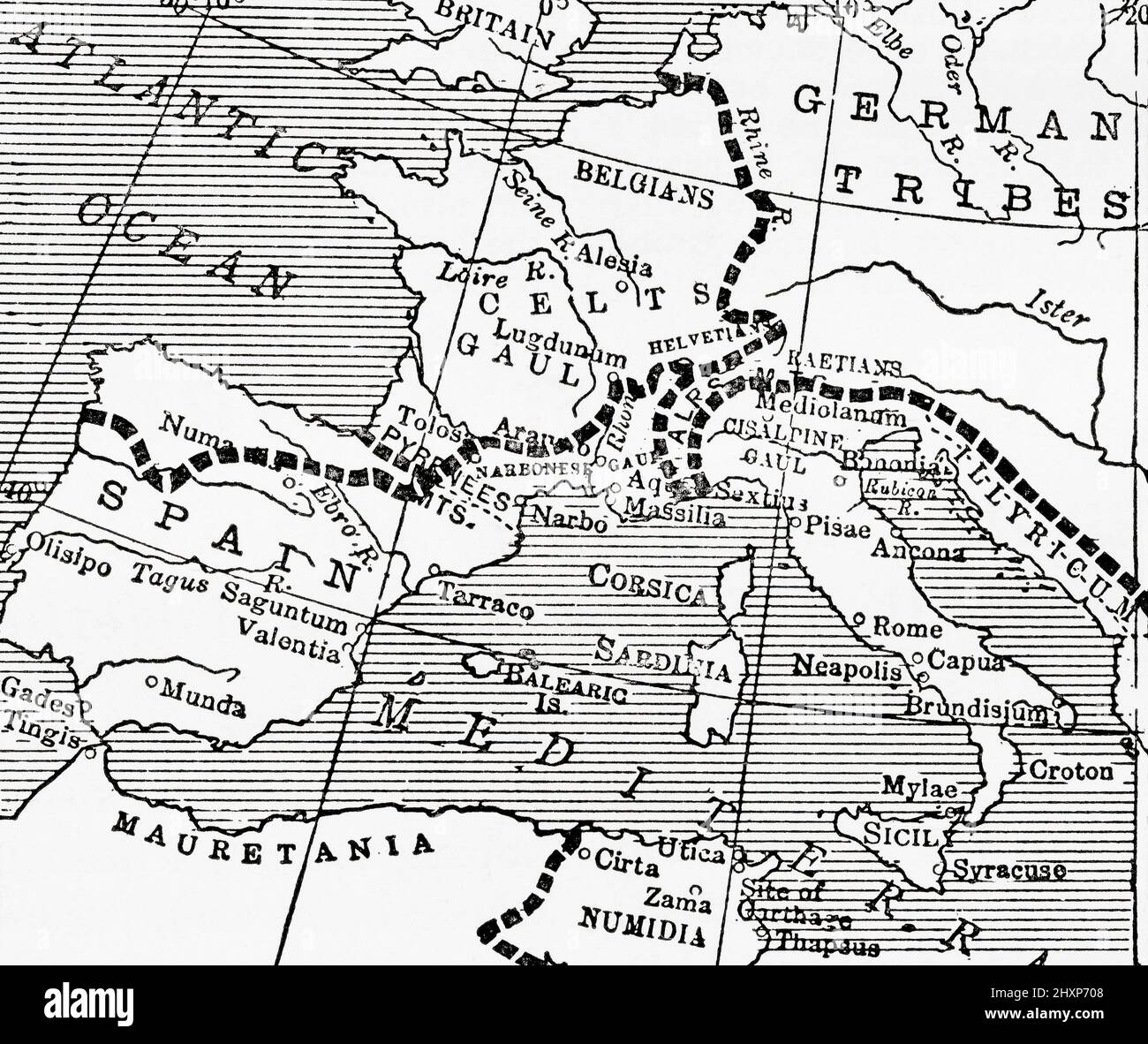 Karte Westeuropas, die zeigt, wie die verschiedenen Rassen, von denen die modernen Franzosen abstammen, 100BC, vor den Tagen des Römischen Reiches, verteilt wurden. Aus dem Wunderland des Wissens, erschienen um 1930 Stockfoto