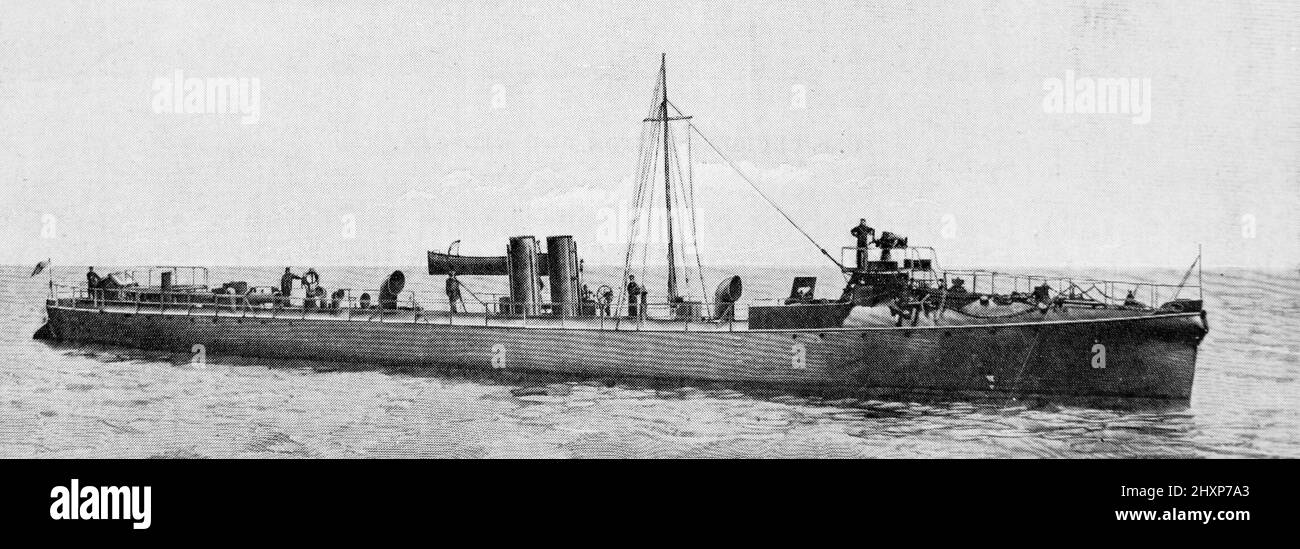Britisches Torpedo-Boot, Havock, Schwarz-Weiß-Fotografie, aufgenommen um 1890s Stockfoto