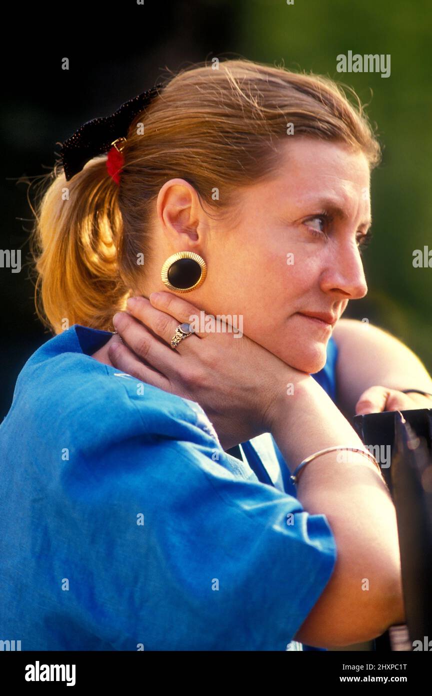 Caryl Churchill zu Hause in London 1988 Stockfoto