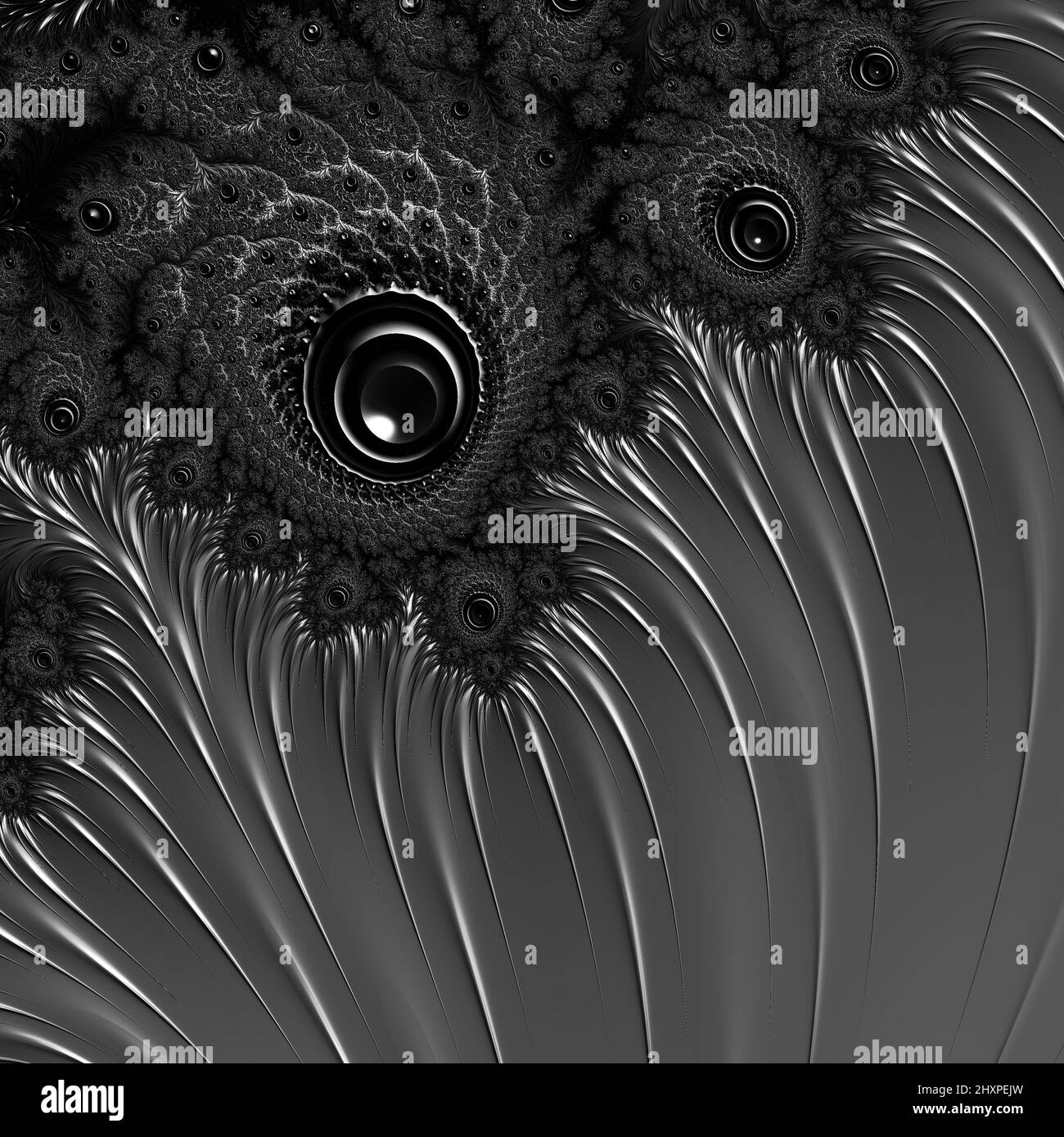 Digitale abstrakte Fraktal Hintergrund generiert am Computer in schwarz und weiß. Stockfoto