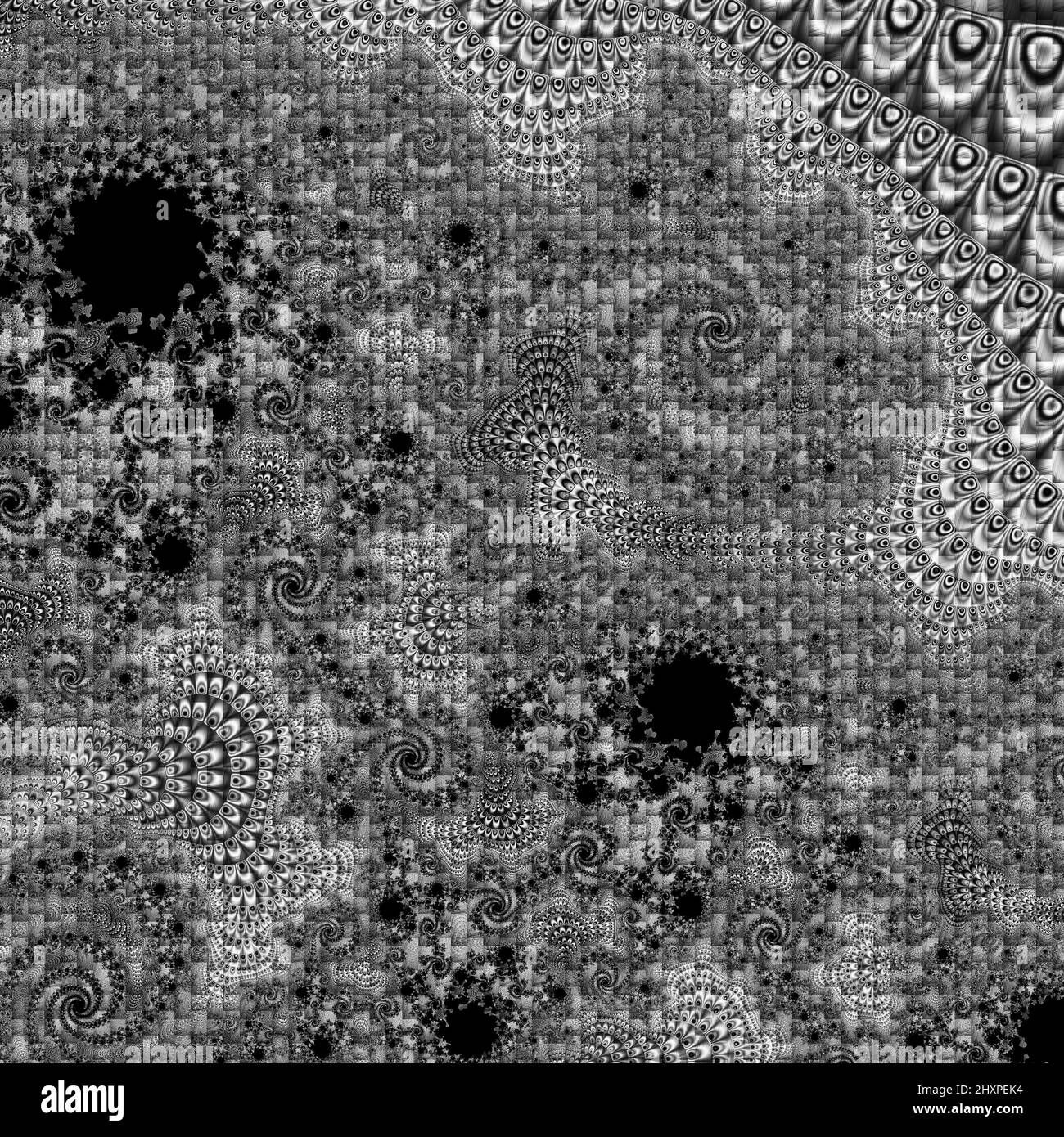 Digitale abstrakte Fraktal Hintergrund generiert am Computer in schwarz und weiß. Stockfoto