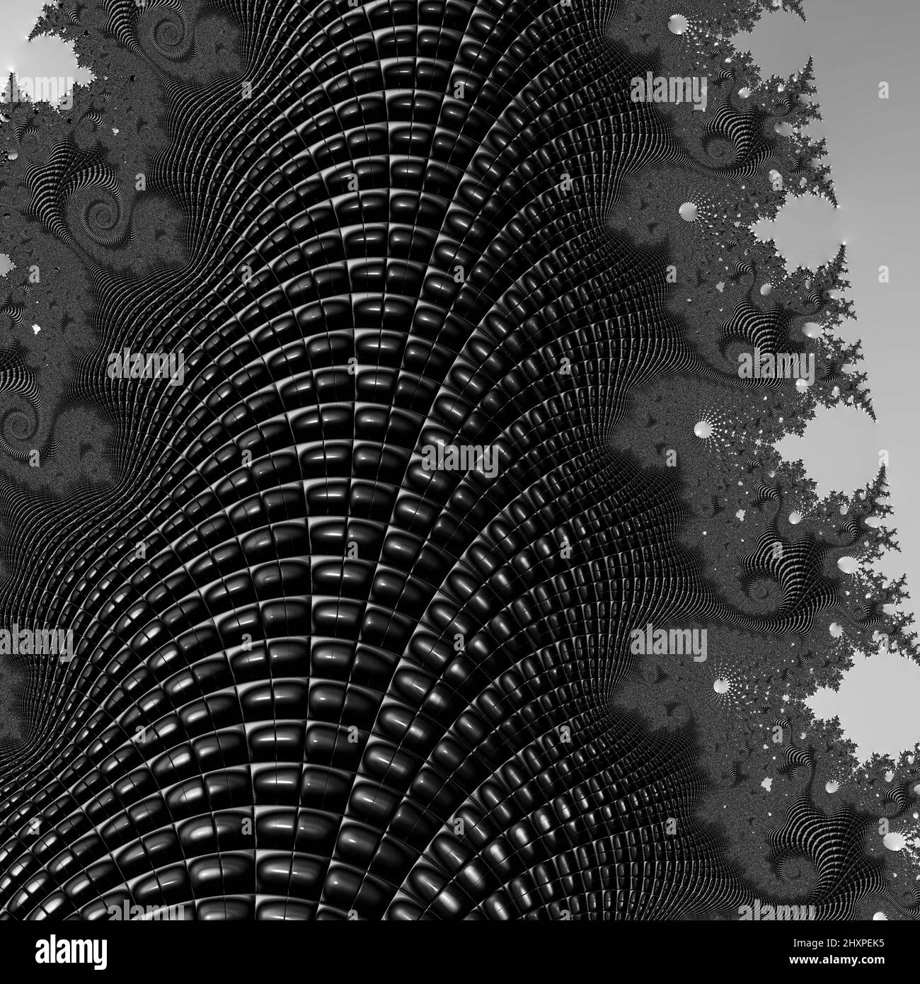 Digitale abstrakte Fraktal Hintergrund generiert am Computer in schwarz und weiß. Stockfoto