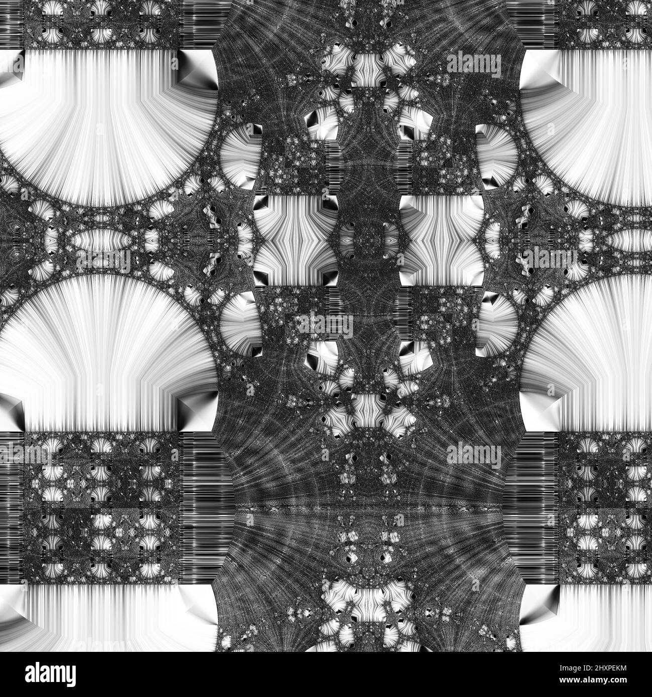 Digitale abstrakte Fraktal Hintergrund generiert am Computer in schwarz und weiß. Stockfoto