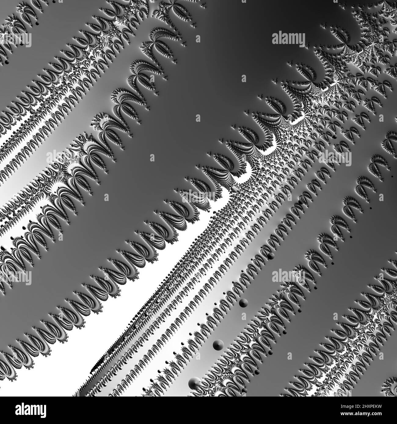 Digitale abstrakte Fraktal Hintergrund generiert am Computer in schwarz und weiß. Stockfoto