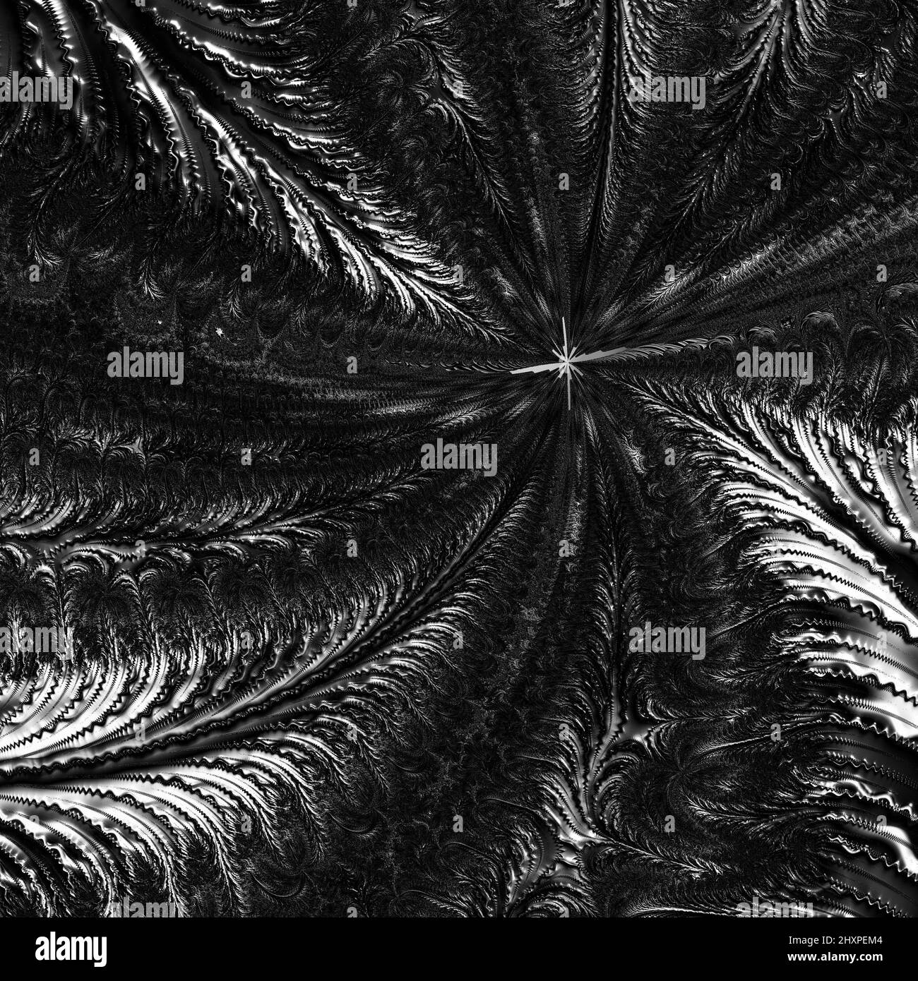 Digitale abstrakte Fraktal Hintergrund generiert am Computer in schwarz und weiß. Stockfoto
