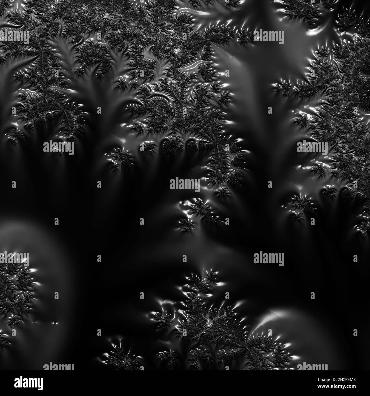 Digitale abstrakte Fraktal Hintergrund generiert am Computer in schwarz und weiß. Stockfoto