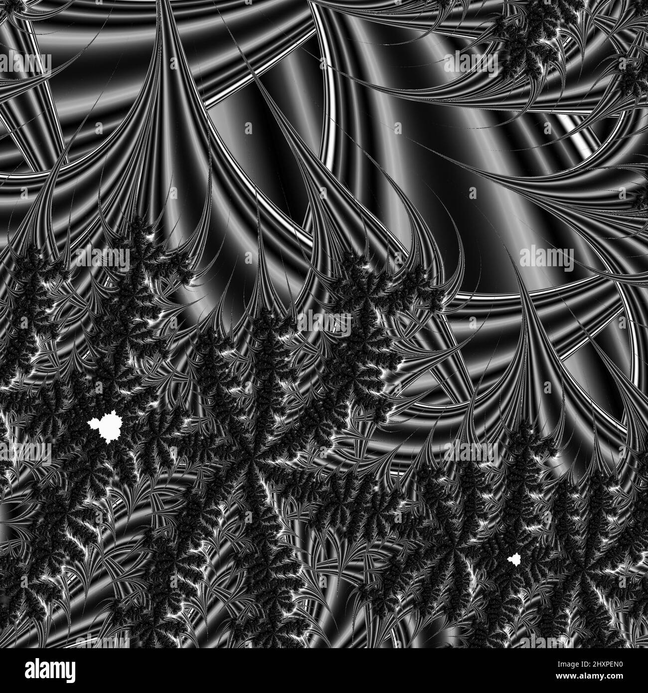 Digitale abstrakte Fraktal Hintergrund generiert am Computer in schwarz und weiß. Stockfoto