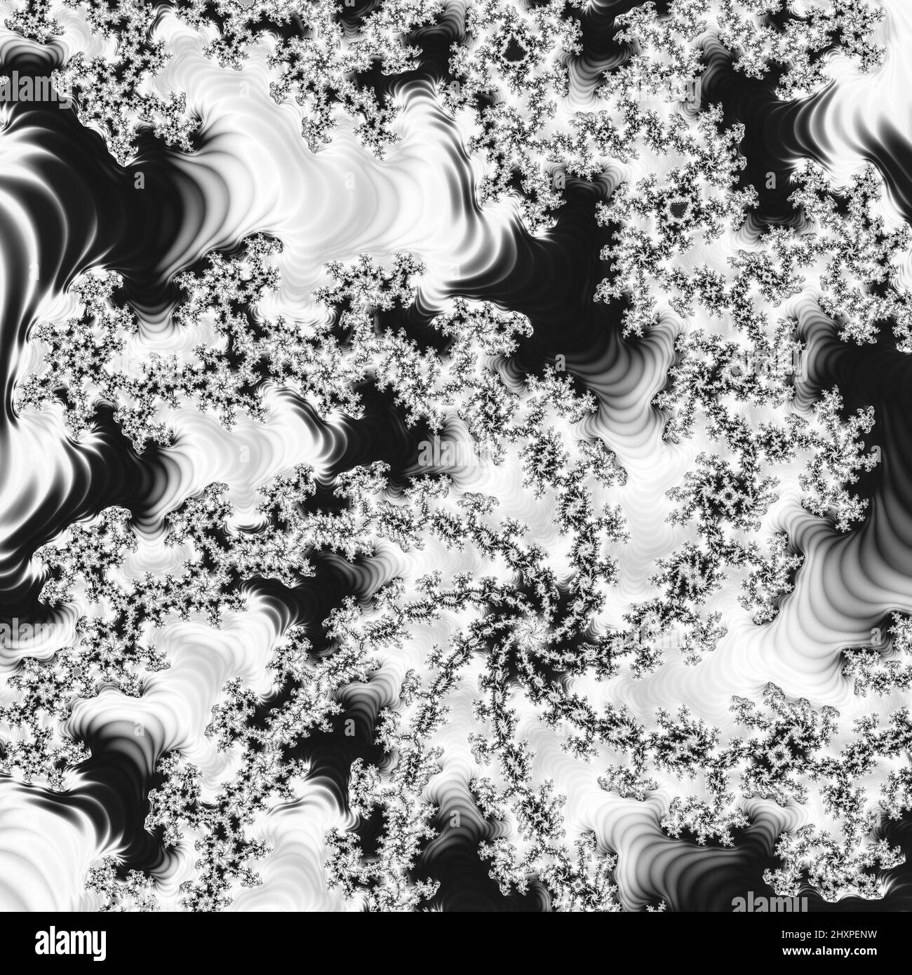 Digitale abstrakte Fraktal Hintergrund generiert am Computer in schwarz und weiß. Stockfoto