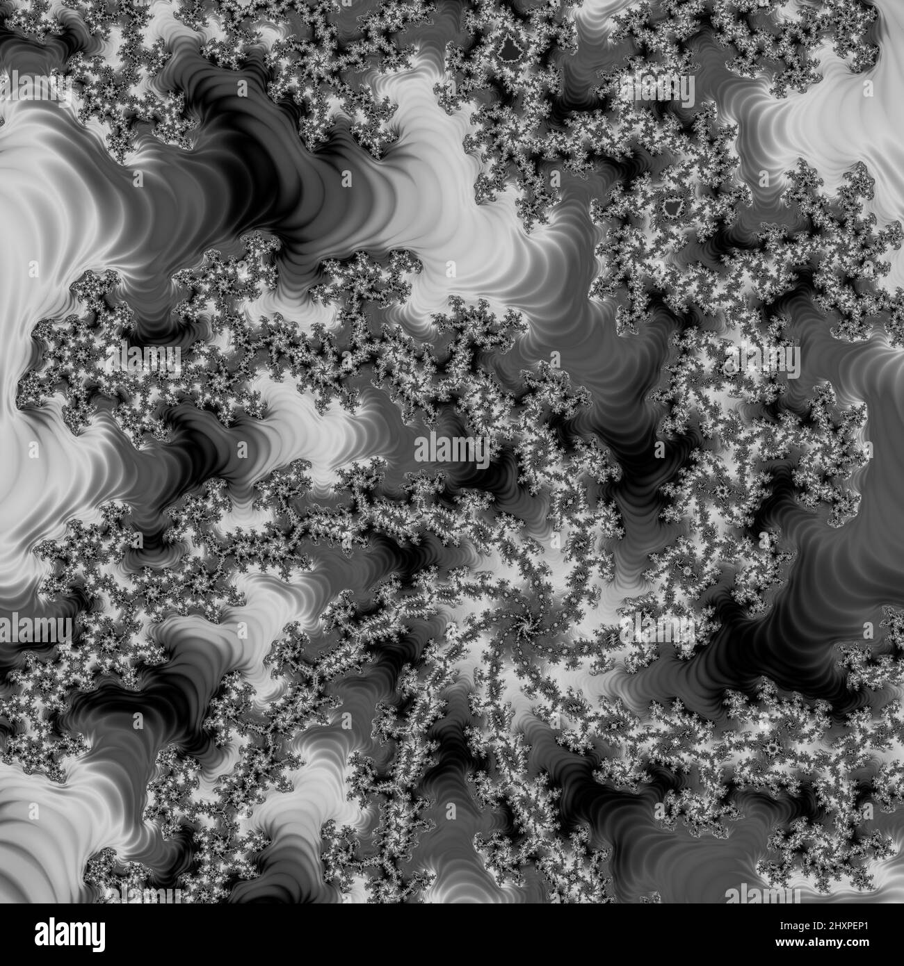 Digitale abstrakte Fraktal Hintergrund generiert am Computer in schwarz und weiß. Stockfoto