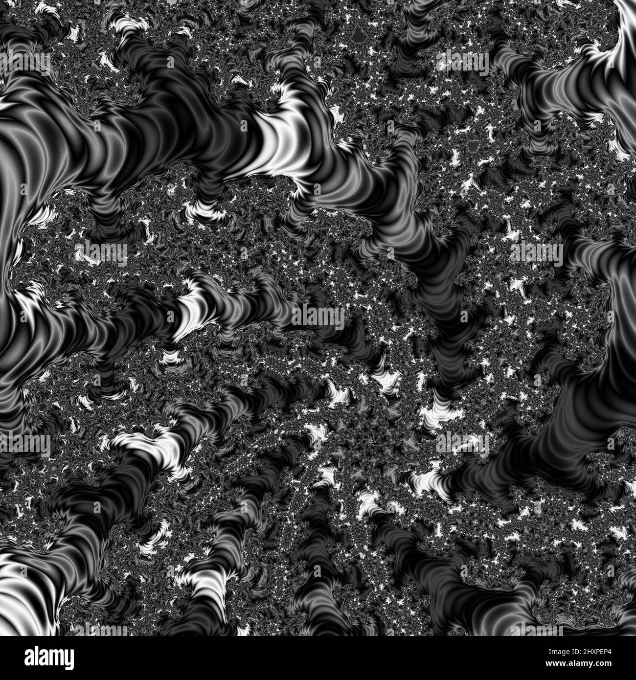 Digitale abstrakte Fraktal Hintergrund generiert am Computer in schwarz und weiß. Stockfoto