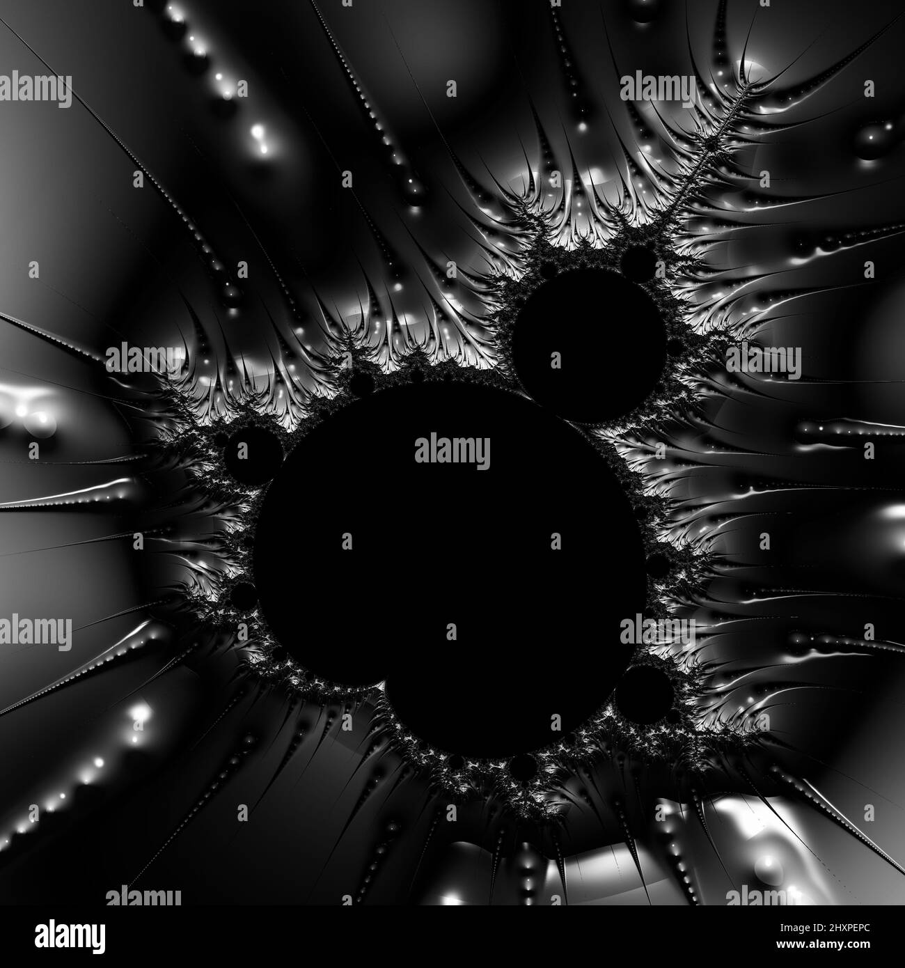 Digitale abstrakte Fraktal Hintergrund generiert am Computer in schwarz und weiß. Stockfoto