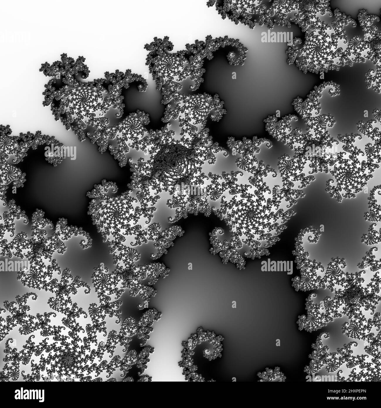 Digitale abstrakte Fraktal Hintergrund generiert am Computer in schwarz und weiß. Stockfoto