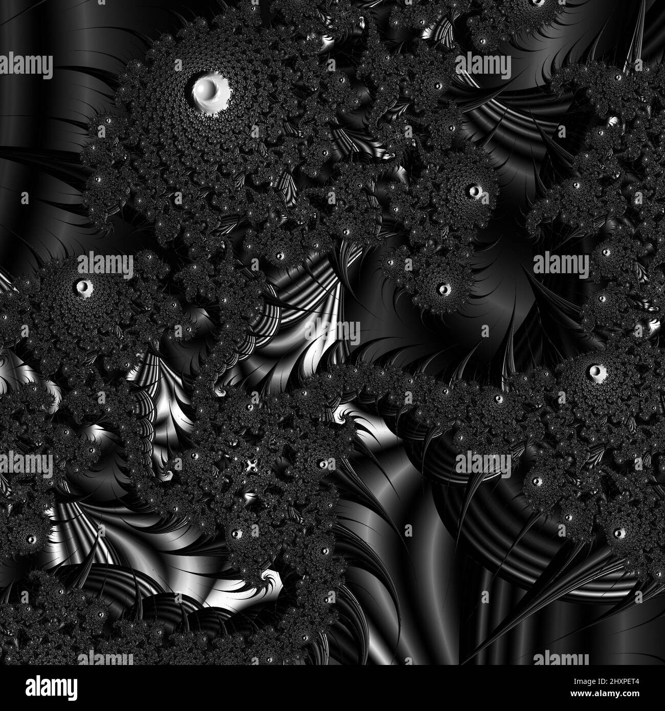 Digitale abstrakte Fraktal Hintergrund generiert am Computer in schwarz und weiß. Stockfoto