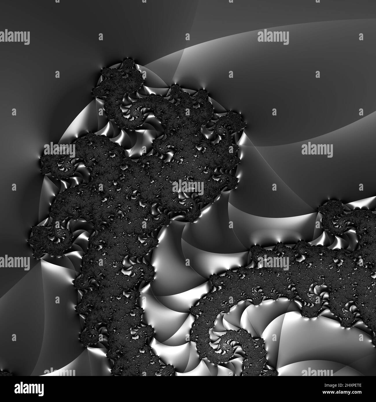 Digitale abstrakte Fraktal Hintergrund generiert am Computer in schwarz und weiß. Stockfoto
