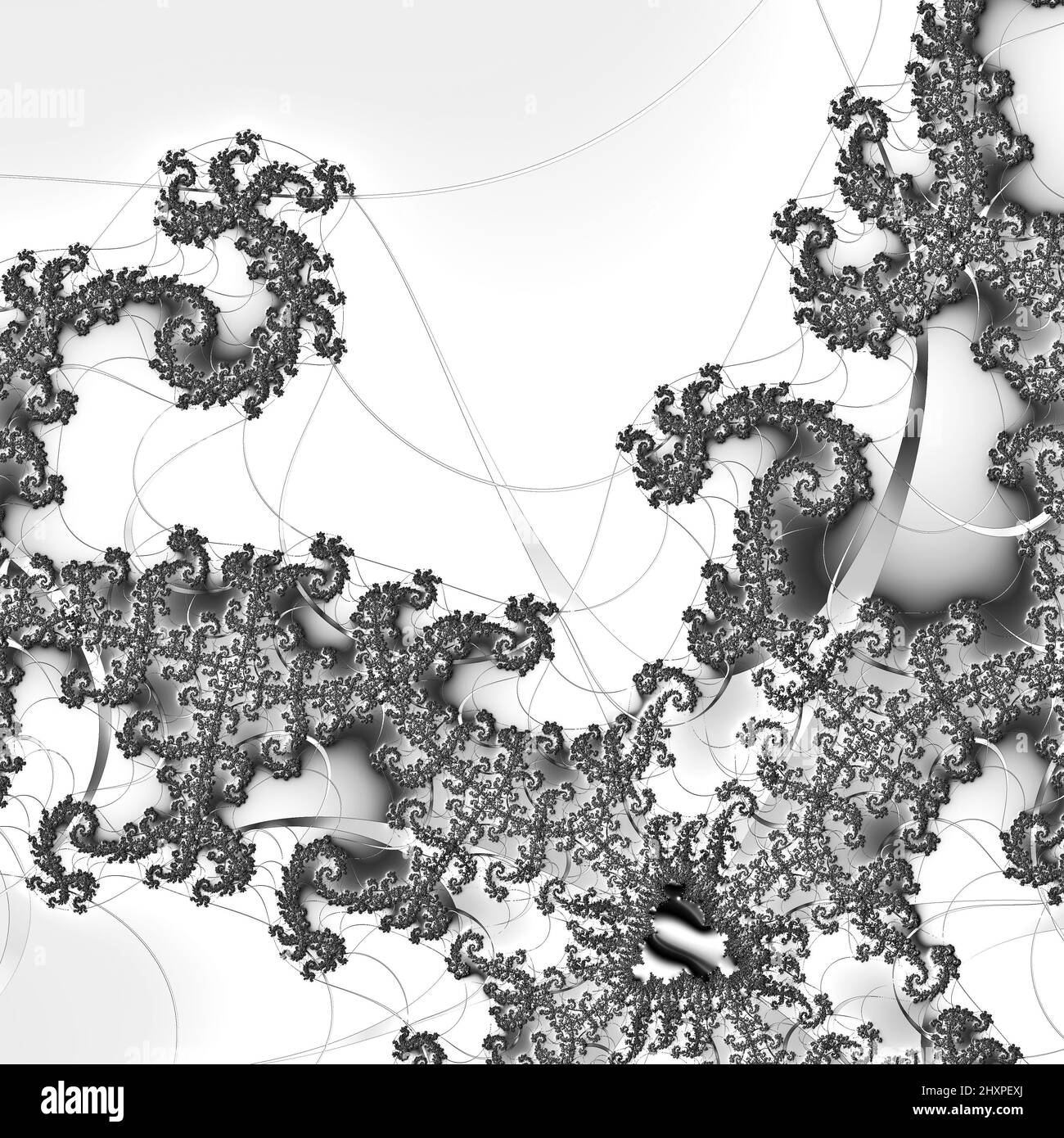 Digitale abstrakte Fraktal Hintergrund generiert am Computer in schwarz und weiß. Stockfoto