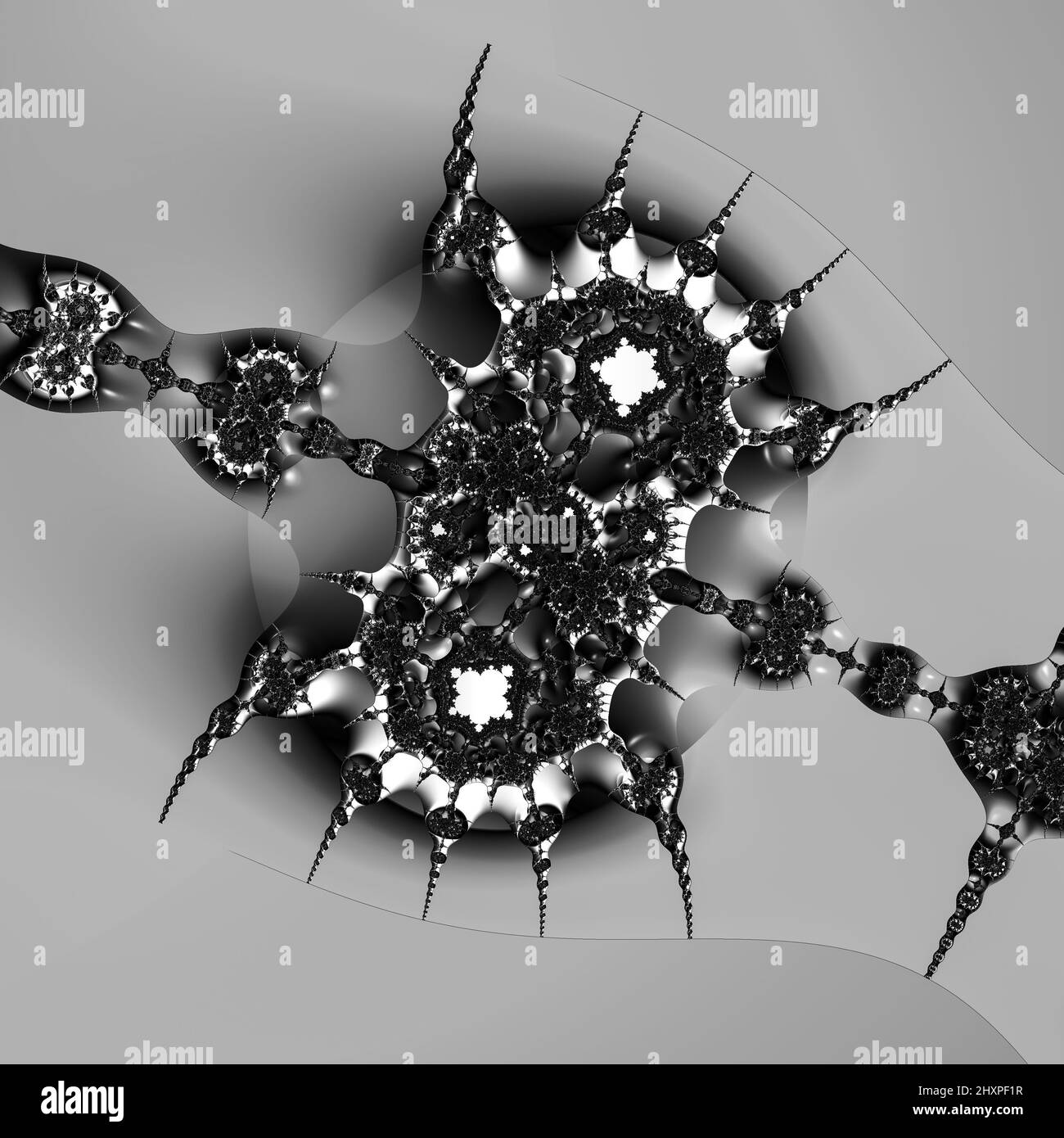 Digitale abstrakte Fraktal Hintergrund generiert am Computer in schwarz und weiß. Stockfoto