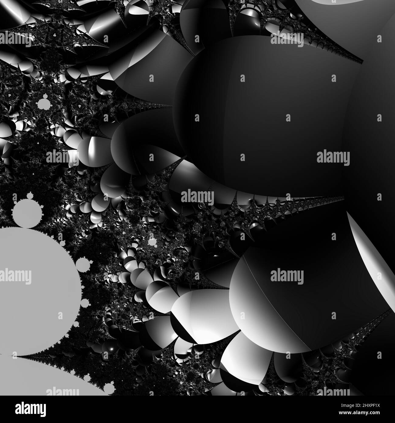 Digitale abstrakte Fraktal Hintergrund generiert am Computer in schwarz und weiß. Stockfoto