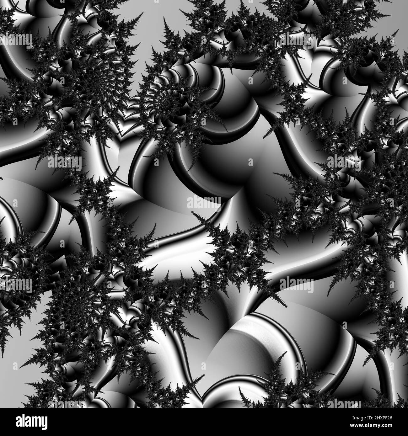 Digitale abstrakte Fraktal Hintergrund generiert am Computer in schwarz und weiß. Stockfoto