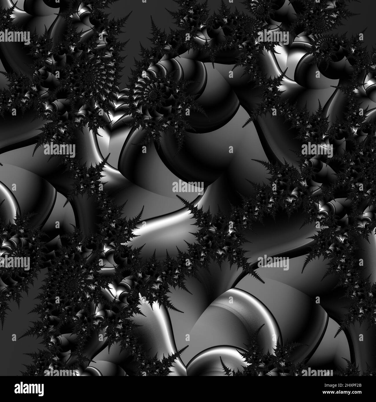 Digitale abstrakte Fraktal Hintergrund generiert am Computer in schwarz und weiß. Stockfoto